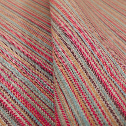 Luther Striped Pattern Grey Silver Red Coloured Durable Chenille Material Upholstery Fabric - Made To Measure Curtains