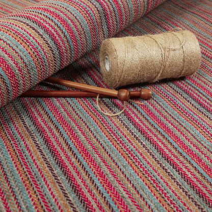 Luther Striped Pattern Grey Silver Red Coloured Durable Chenille Material Upholstery Fabric - Made To Measure Curtains