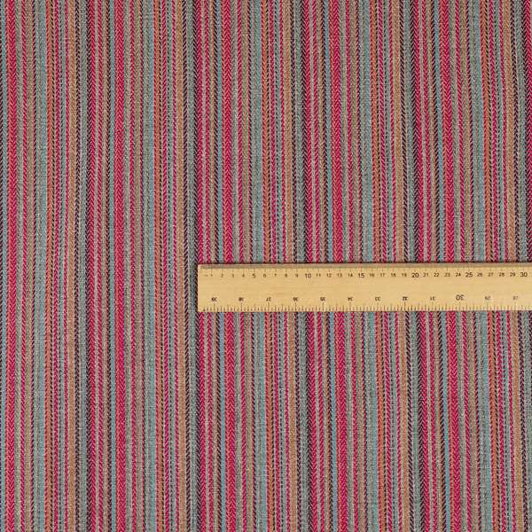 Luther Striped Pattern Grey Silver Red Coloured Durable Chenille Material Upholstery Fabric - Roman Blinds