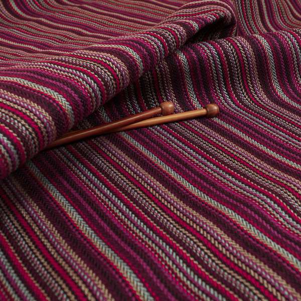 Luther Striped Pattern Purple Coloured Durable Chenille Material Upholstery Fabric - Roman Blinds