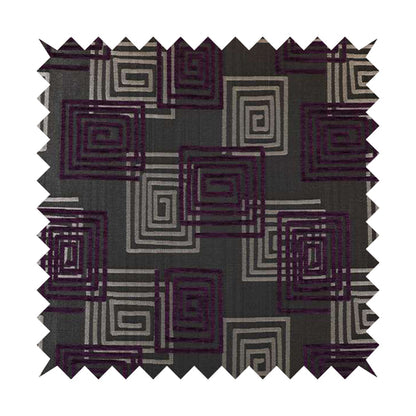 Tinto Shiny Finish Modern Geometric Pattern Chenille Upholstery Fabric In Purple Colour With Silver Grey Background MSS-23 - Roman Blinds