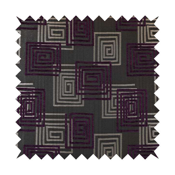 Tinto Shiny Finish Modern Geometric Pattern Chenille Upholstery Fabric In Purple Colour With Silver Grey Background MSS-23