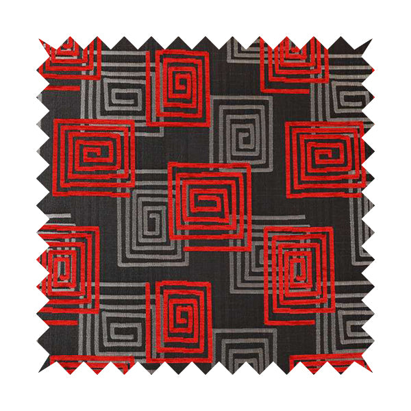 Tinto Shiny Finish Modern Geometric Pattern Chenille Upholstery Fabric In Red Colour With Silver Grey Background MSS-24 - Handmade Cushions