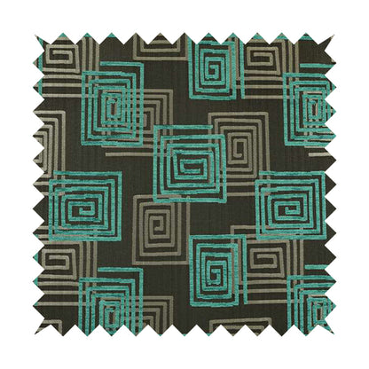 Tinto Shiny Finish Modern Geometric Pattern Chenille Upholstery Fabric In Blue Teal Colour With Silver Grey Background MSS-26 - Roman Blinds