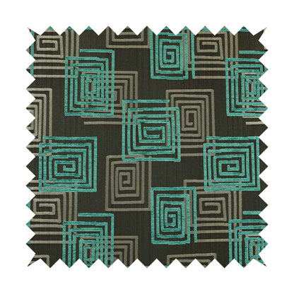 Tinto Shiny Finish Modern Geometric Pattern Chenille Upholstery Fabric In Blue Teal Colour With Silver Grey Background MSS-26