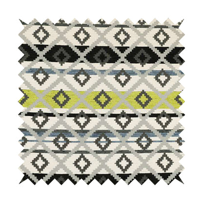 Tutti Frutti Aztec Pattern Chenille Upholstery Fabric In Grey Black Green Colour MSS-27 - Roman Blinds