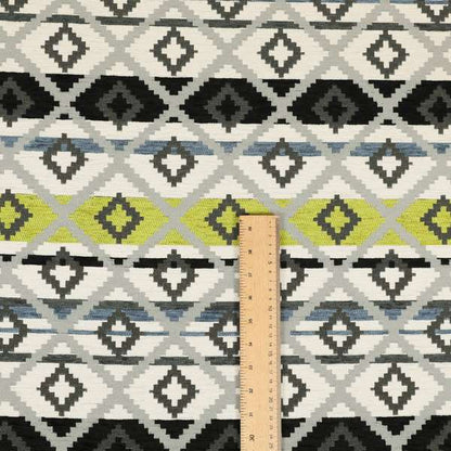 Tutti Frutti Aztec Pattern Chenille Upholstery Fabric In Grey Black Green Colour MSS-27 - Roman Blinds