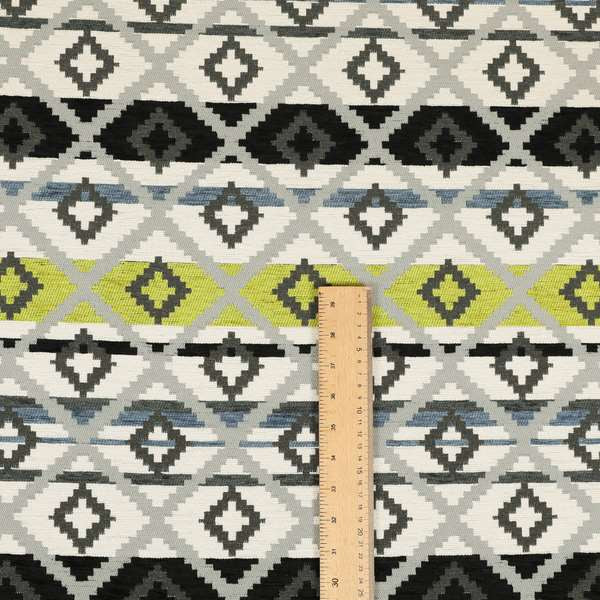 Tutti Frutti Aztec Pattern Chenille Upholstery Fabric In Grey Black Green Colour MSS-27 - Made To Measure Curtains