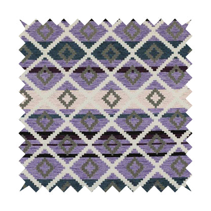 Tutti Frutti Aztec Pattern Chenille Upholstery Fabric In Purple Blue Colour MSS-28
