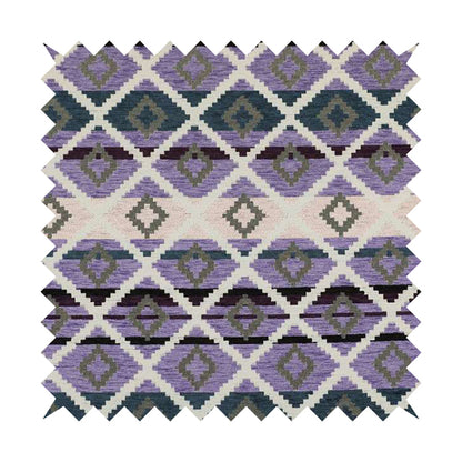 Tutti Frutti Aztec Pattern Chenille Upholstery Fabric In Purple Blue Colour MSS-28 - Made To Measure Curtains