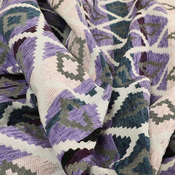 Tutti Frutti Aztec Pattern Chenille Upholstery Fabric In Purple Blue Colour MSS-28 - Roman Blinds