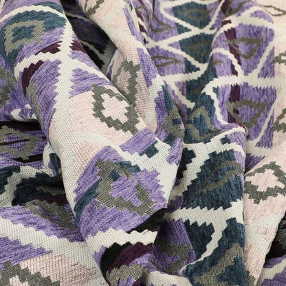 Tutti Frutti Aztec Pattern Chenille Upholstery Fabric In Purple Blue Colour MSS-28