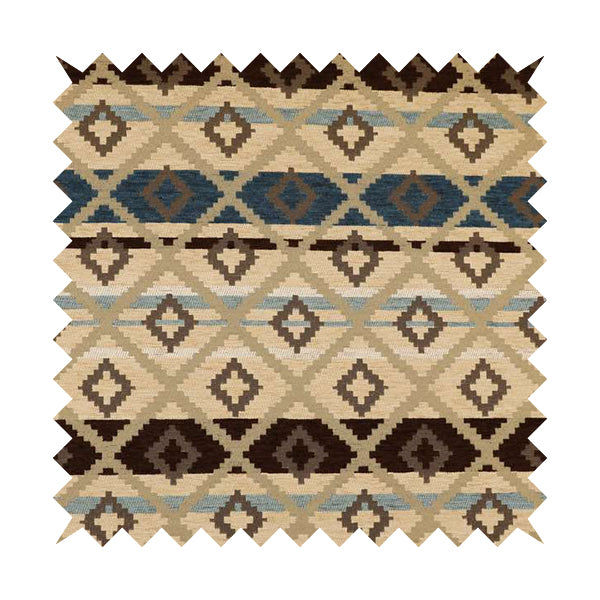 Tutti Frutti Aztec Pattern Chenille Upholstery Fabric In Brown Colour MSS-29