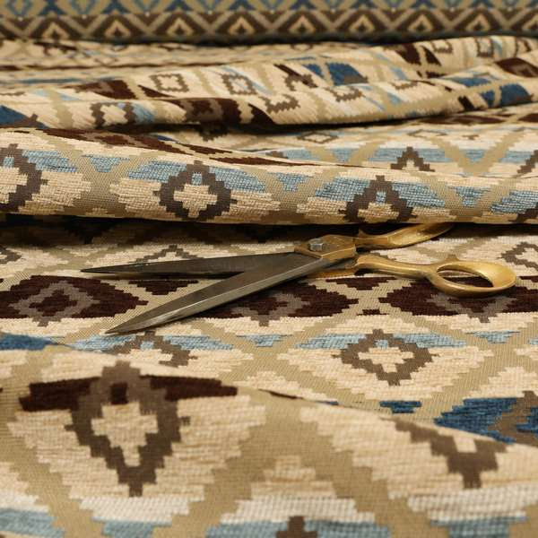 Tutti Frutti Aztec Pattern Chenille Upholstery Fabric In Brown Colour MSS-29 - Made To Measure Curtains