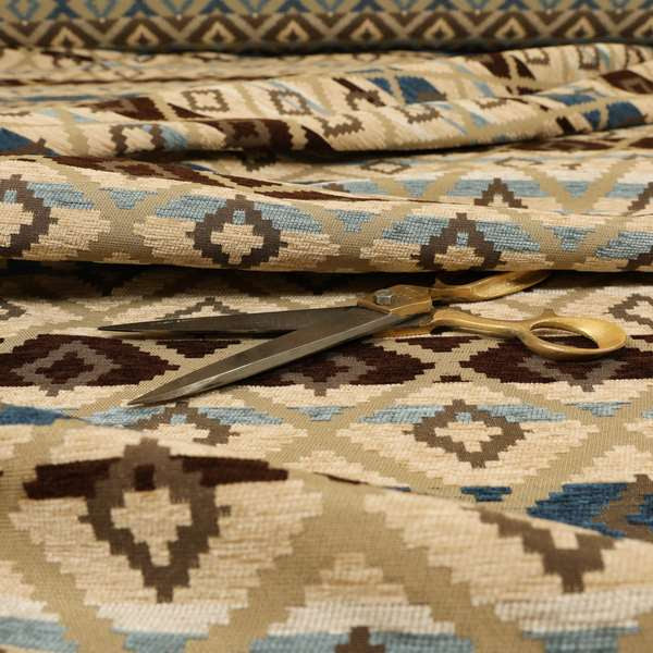 Tutti Frutti Aztec Pattern Chenille Upholstery Fabric In Brown Colour MSS-29