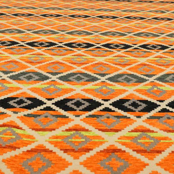 Tutti Frutti Aztec Pattern Chenille Upholstery Fabric In Orange Black Colour MSS-30 - Made To Measure Curtains