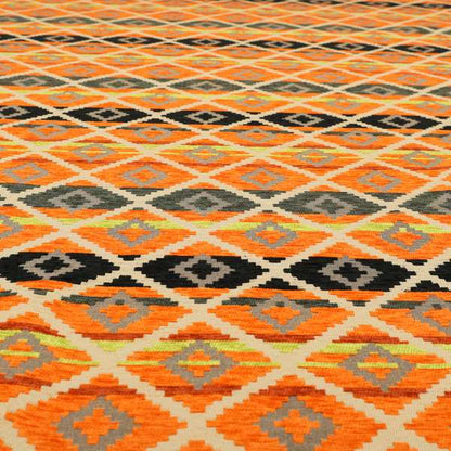 Tutti Frutti Aztec Pattern Chenille Upholstery Fabric In Orange Black Colour MSS-30 - Handmade Cushions