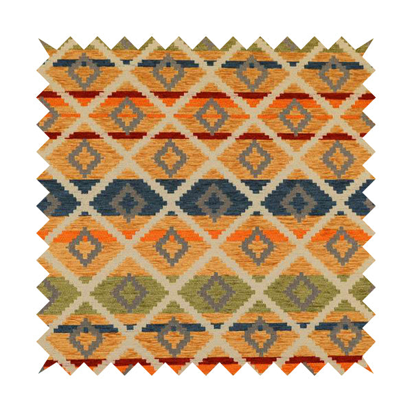 Tutti Frutti Aztec Pattern Chenille Upholstery Fabric In Orange Blue Red Green Colour MSS-31 - Roman Blinds