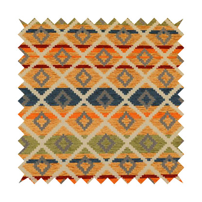 Tutti Frutti Aztec Pattern Chenille Upholstery Fabric In Orange Blue Red Green Colour MSS-31 - Made To Measure Curtains