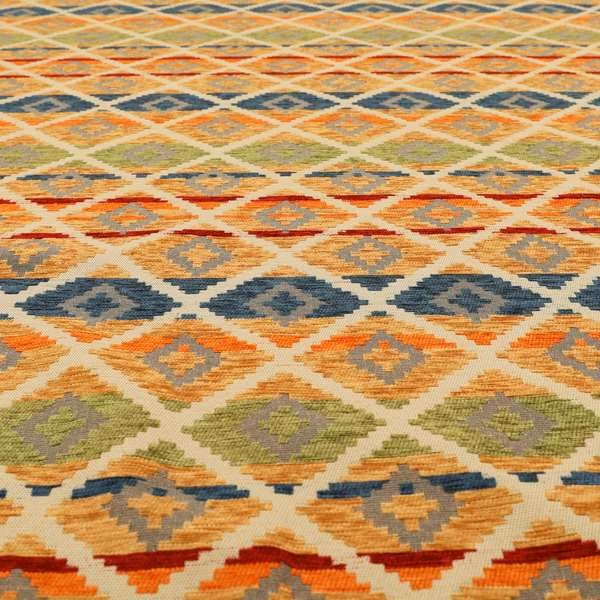 Tutti Frutti Aztec Pattern Chenille Upholstery Fabric In Orange Blue Red Green Colour MSS-31 - Made To Measure Curtains