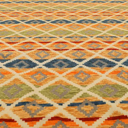 Tutti Frutti Aztec Pattern Chenille Upholstery Fabric In Orange Blue Red Green Colour MSS-31 - Made To Measure Curtains