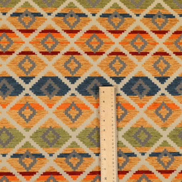 Tutti Frutti Aztec Pattern Chenille Upholstery Fabric In Orange Blue Red Green Colour MSS-31 - Made To Measure Curtains