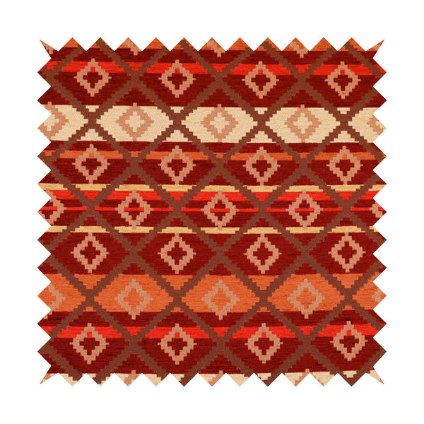 Tutti Frutti Aztec Pattern Chenille Upholstery Fabric In Orange Burgndy Red Colour MSS-32 - Roman Blinds