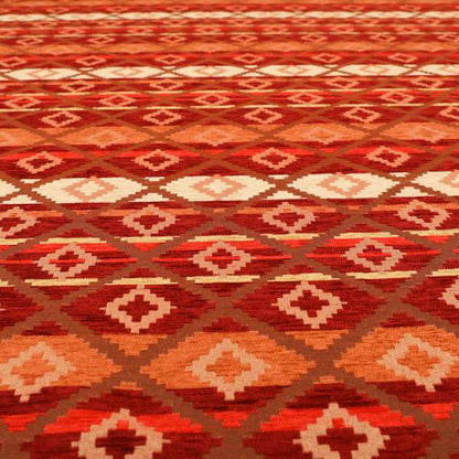 Tutti Frutti Aztec Pattern Chenille Upholstery Fabric In Orange Burgndy Red Colour MSS-32 - Roman Blinds