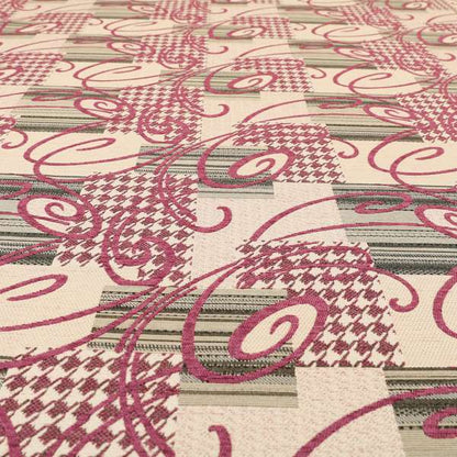 Kayu Patchwork Pattern Quality Chenille Upholstery Fabric In Pink Colour MSS-34 - Made To Measure Curtains