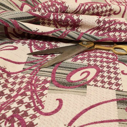 Kayu Patchwork Pattern Quality Chenille Upholstery Fabric In Pink Colour MSS-34 - Roman Blinds