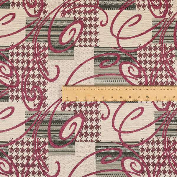 Kayu Patchwork Pattern Quality Chenille Upholstery Fabric In Pink Colour MSS-34