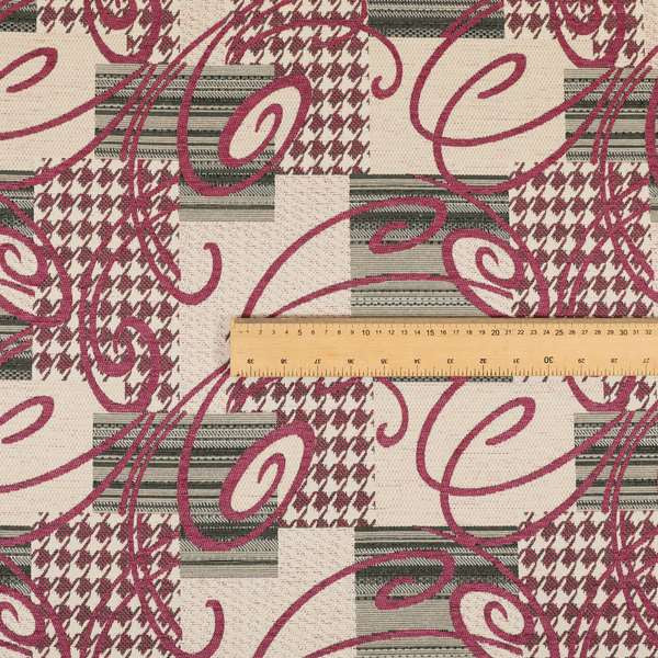 Kayu Patchwork Pattern Quality Chenille Upholstery Fabric In Pink Colour MSS-34 - Made To Measure Curtains