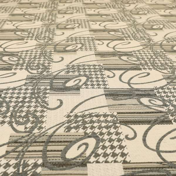 Kayu Patchwork Pattern Quality Chenille Upholstery Fabric In Grey Colour MSS-35