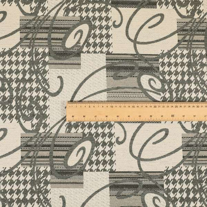 Kayu Patchwork Pattern Quality Chenille Upholstery Fabric In Grey Colour MSS-35 - Roman Blinds