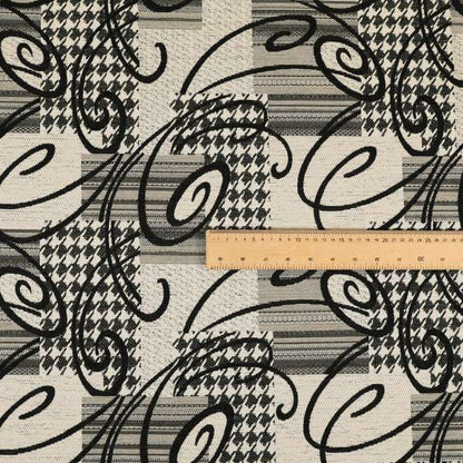 Kayu Patchwork Pattern Quality Chenille Upholstery Fabric In Black Colour MSS-36 - Made To Measure Curtains