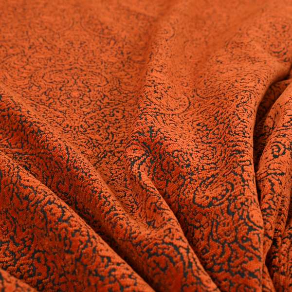 Momentum Damask Pattern Quality Soft Chenille Upholstery Fabric In Orange Colour MSS-38 - Roman Blinds