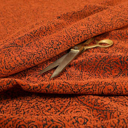 Momentum Damask Pattern Quality Soft Chenille Upholstery Fabric In Orange Colour MSS-38 - Roman Blinds