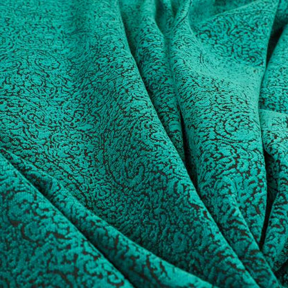 Momentum Damask Pattern Quality Soft Chenille Upholstery Fabric In Blue Teal Colour MSS-40 - Roman Blinds