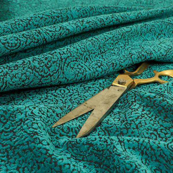 Momentum Damask Pattern Quality Soft Chenille Upholstery Fabric In Blue Teal Colour MSS-40 - Roman Blinds