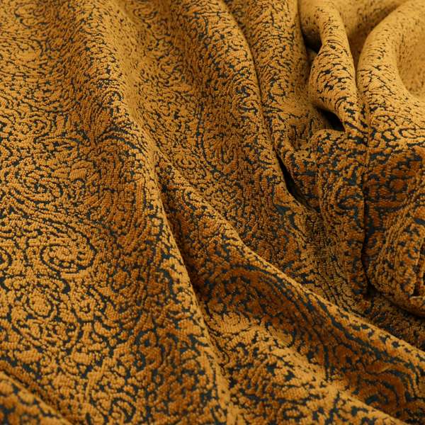 Momentum Damask Pattern Quality Soft Chenille Upholstery Fabric In Brown Honey Gold Colour MSS-44 - Made To Measure Curtains