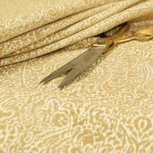 Momentum Damask Pattern Quality Soft Chenille Upholstery Fabric In Beige Colour MSS-45