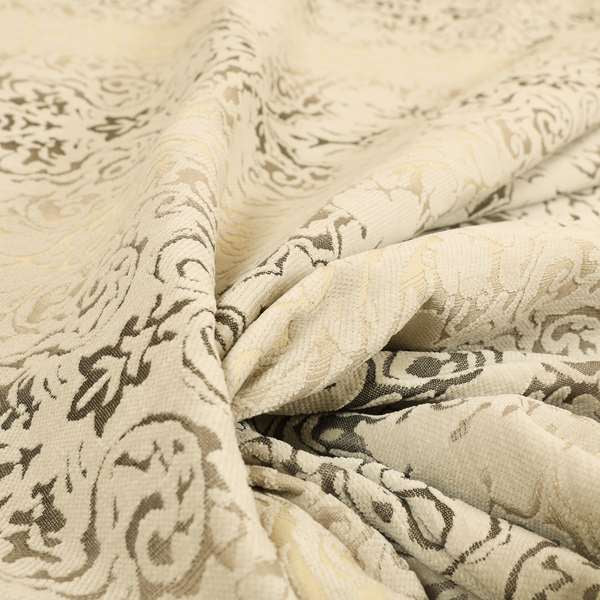 Impasto Floral Pattern Heavyweight Soft Chenille Upholstery Fabric In Silver Colour MSS-46