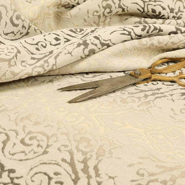 Impasto Floral Pattern Heavyweight Soft Chenille Upholstery Fabric In Silver Colour MSS-46 - Made To Measure Curtains