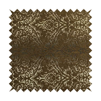 Impasto Floral Pattern Heavyweight Soft Chenille Upholstery Fabric In Brown Colour MSS-47 - Made To Measure Curtains