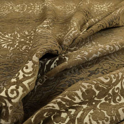 Impasto Floral Pattern Heavyweight Soft Chenille Upholstery Fabric In Brown Colour MSS-47 - Made To Measure Curtains