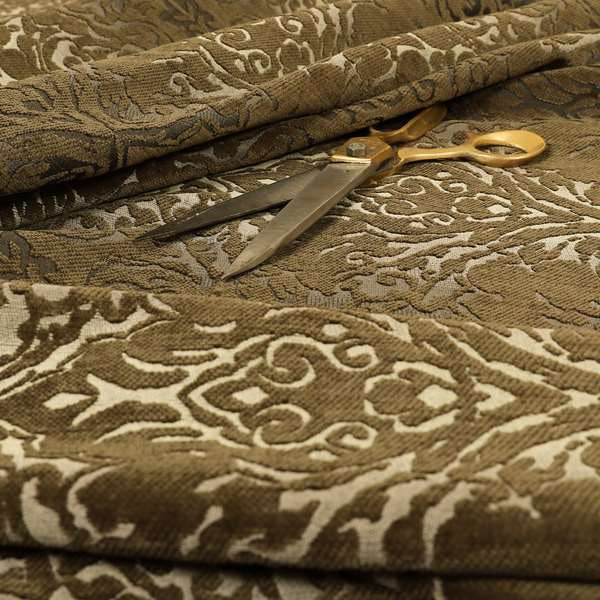 Impasto Floral Pattern Heavyweight Soft Chenille Upholstery Fabric In Brown Colour MSS-47 - Roman Blinds