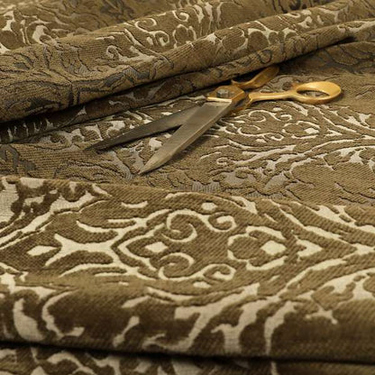 Impasto Floral Pattern Heavyweight Soft Chenille Upholstery Fabric In Brown Colour MSS-47 - Made To Measure Curtains