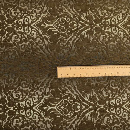 Impasto Floral Pattern Heavyweight Soft Chenille Upholstery Fabric In Brown Colour MSS-47 - Made To Measure Curtains