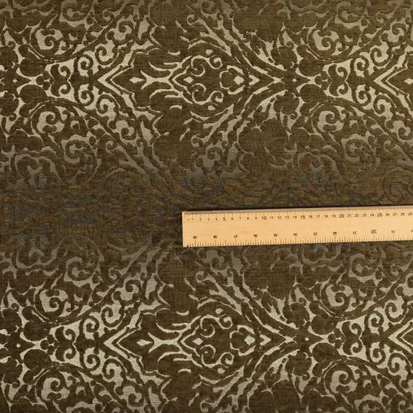 Impasto Floral Pattern Heavyweight Soft Chenille Upholstery Fabric In Brown Colour MSS-47 - Handmade Cushions