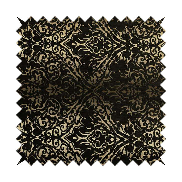 Impasto Floral Pattern Heavyweight Soft Chenille Upholstery Fabric In Black Colour MSS-49 - Handmade Cushions